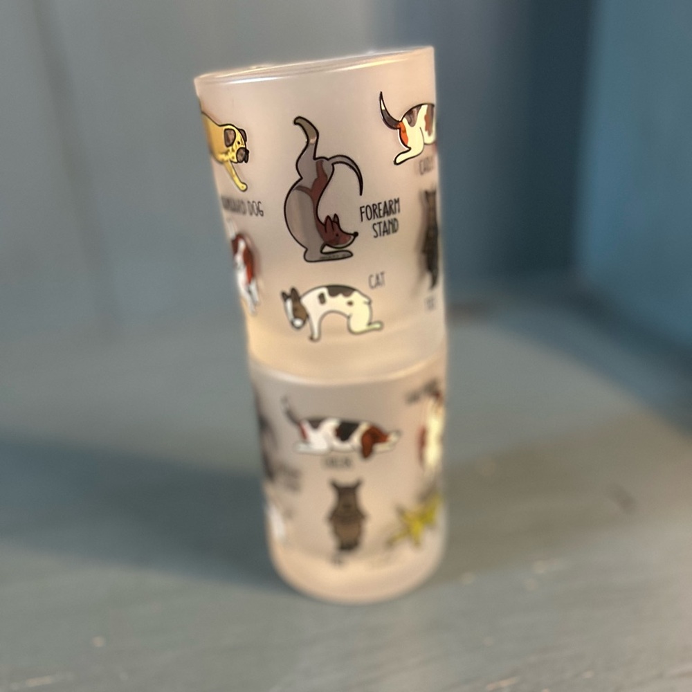 Dog Yoga Themed Frosted Glass Set of 2